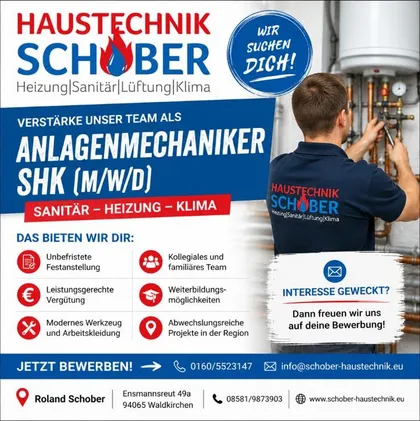 Stellenausschreibung: Anlagenmechaniker SHK (m/w/d)